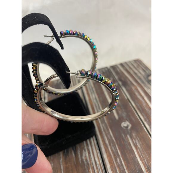 Women's Multicolored Beaded Hoop Earrings GUC Silver - Picture 5 of 5